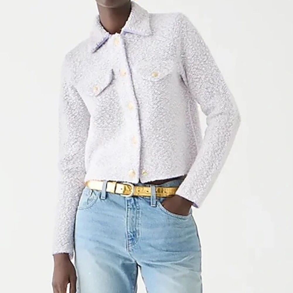J Crew Collared Lady Jacket Wool Boucle Size S Worn Thistle (Lavender) Ivory